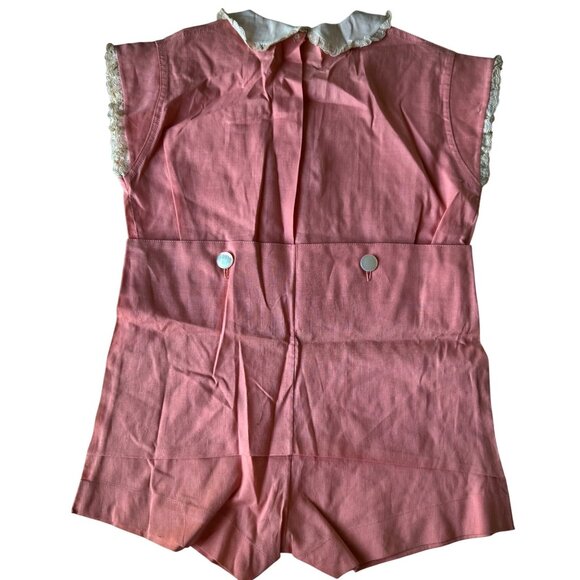 Vintage 1940s Childs Peach Pink Romper Shorts Lace Trim & Buttons 2 Piece - Picture 3 of 15